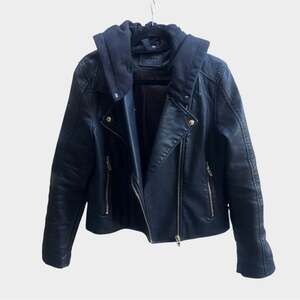 Blank NYC Black Leather Jacket with Hood, XL